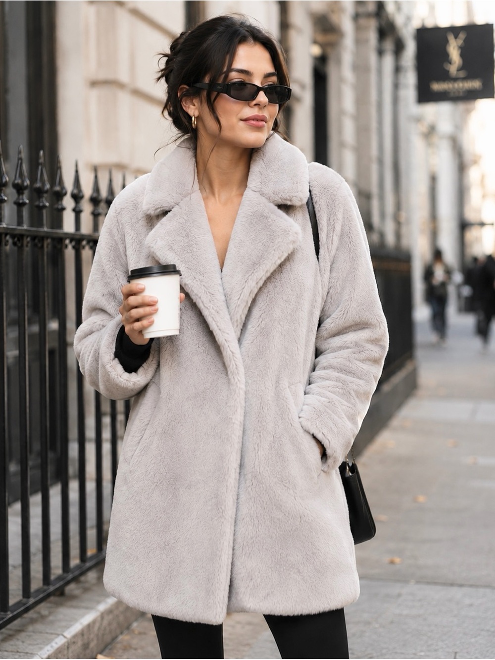 Abercrombie & Fitch Grey Teddy Coat Furry Fuzzy Jacket Mob Wife Size Small NWT